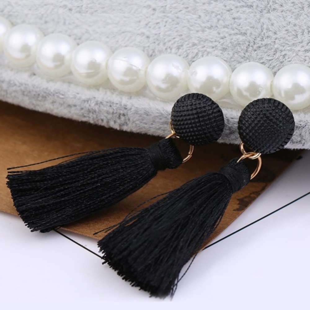 Black/Goldtone Drop Tassel Earrings Small NWOT - Picture 4 of 5